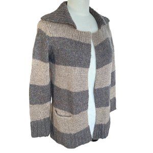 Loft Wool Mohair Cardigan Chunky Brown Stripe Cottagecore Grannycore Coastal-MP